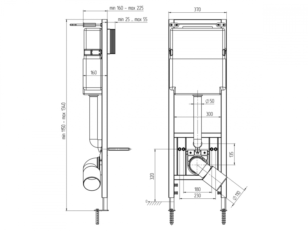 Инсталляция WC1310 отдельно узкая